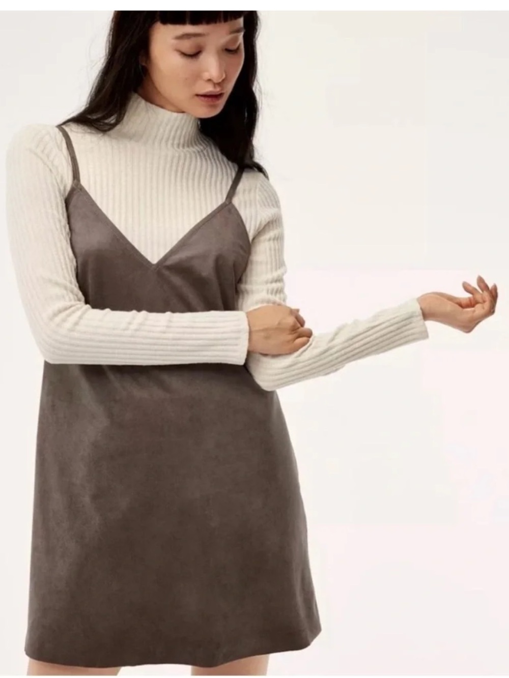 Aritzia Wilfred Free Vivienne Faux Suede Slip Mini Dress XS Brown